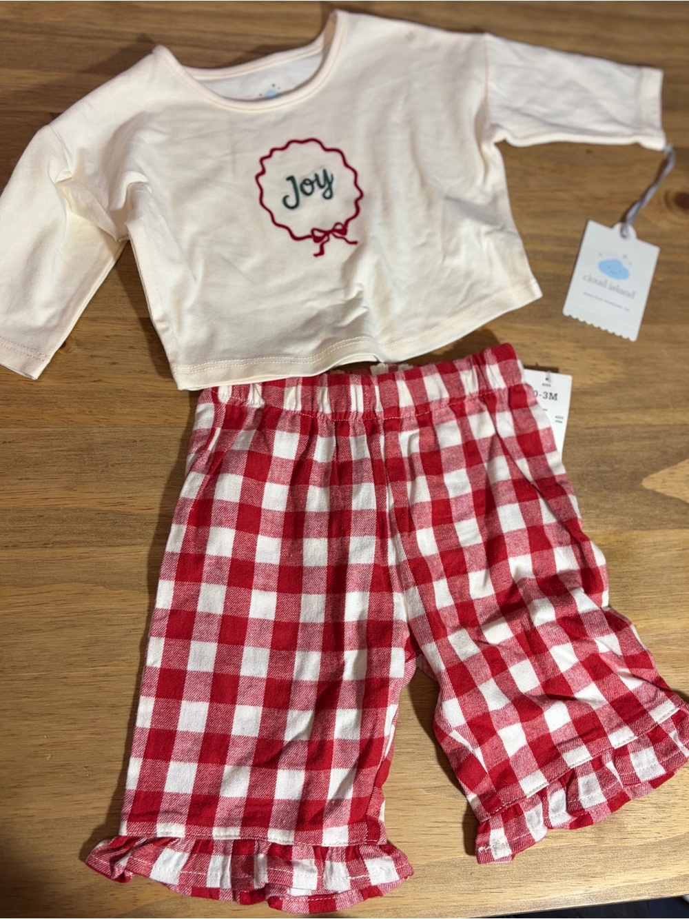 New with tags- cloud island Joy set with gingham ruffle pants